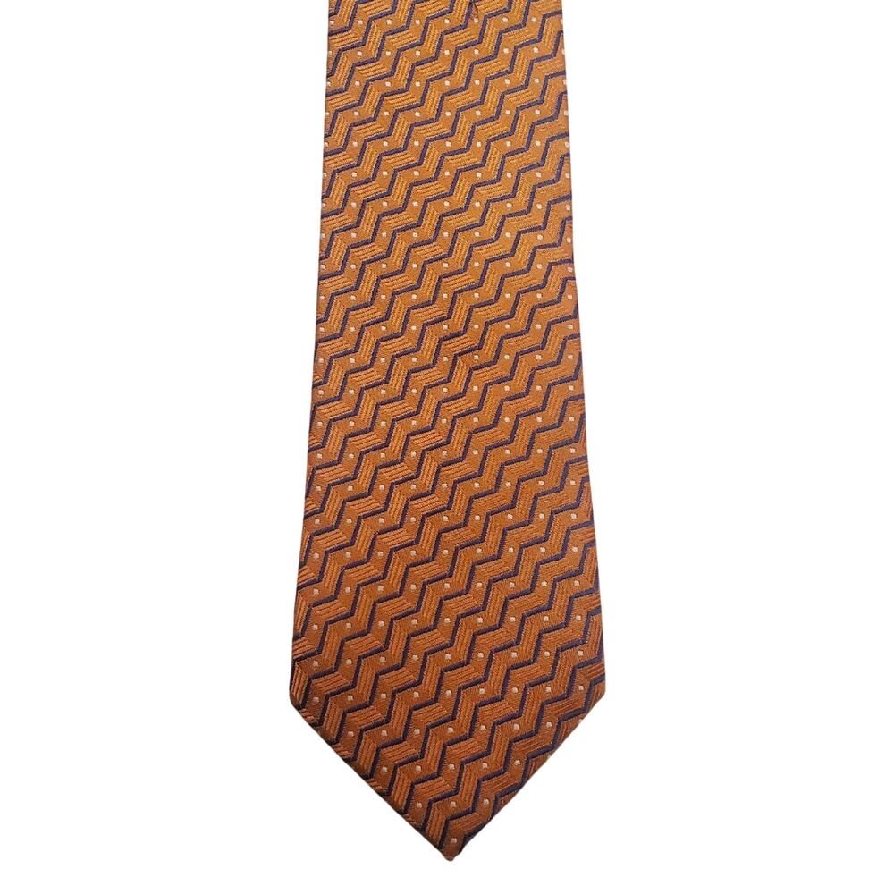 Men's Necktie STUNNING Orange Zig Zag 3.25"W 60"L Lombardi Italian Silk Shiny B